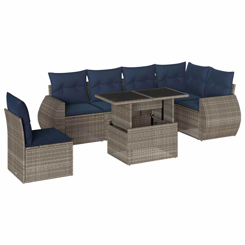 havesofasæt med 7 dele og hynder grå polyrattan