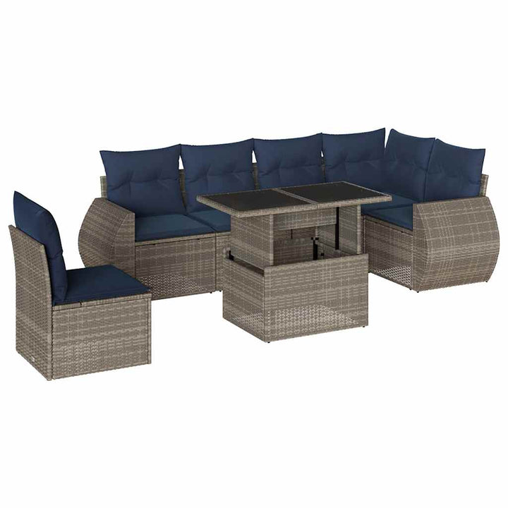 havesofasæt med 7 dele og hynder grå polyrattan