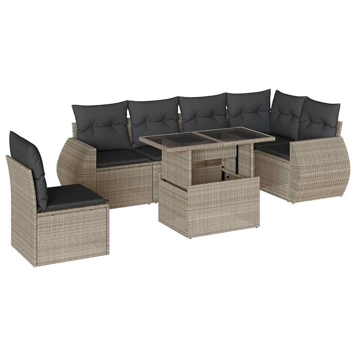 sofasæt til haven 7 dele med hynder polyrattan lysegrå