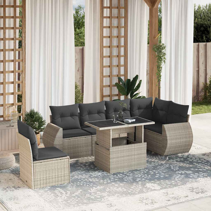 sofasæt til haven 7 dele med hynder polyrattan lysegrå