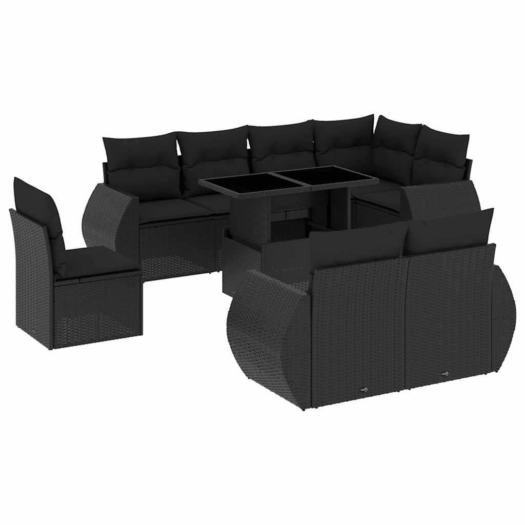 sofasæt til haven 9 dele med hynder polyrattan sort
