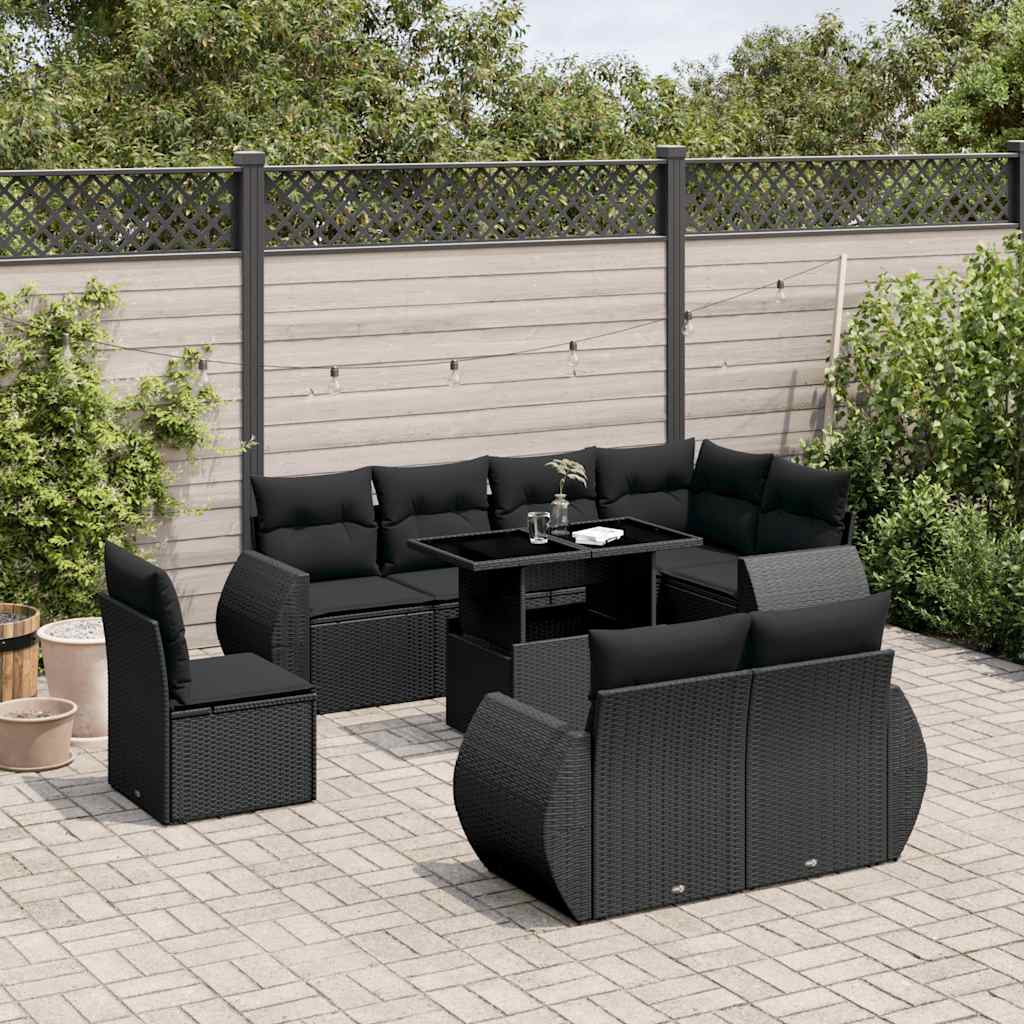 sofasæt til haven 9 dele med hynder polyrattan sort