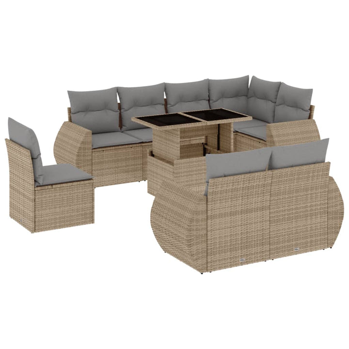 sofasæt til haven 9 dele med hynder polyrattan beige