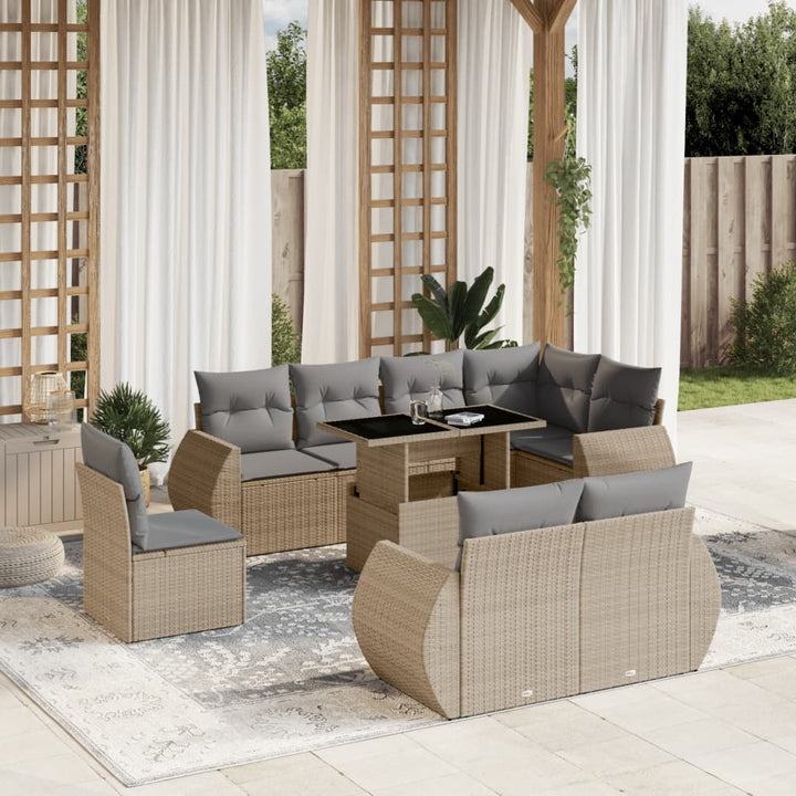 sofasæt til haven 9 dele med hynder polyrattan beige