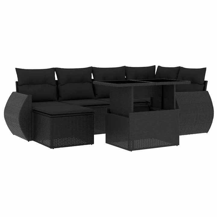 sofasæt til haven 7 dele med hynder polyrattan sort