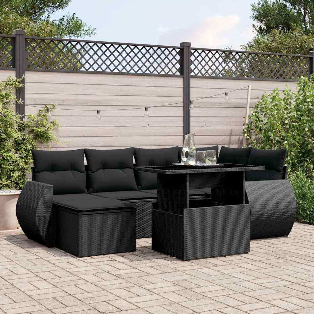sofasæt til haven 7 dele med hynder polyrattan sort