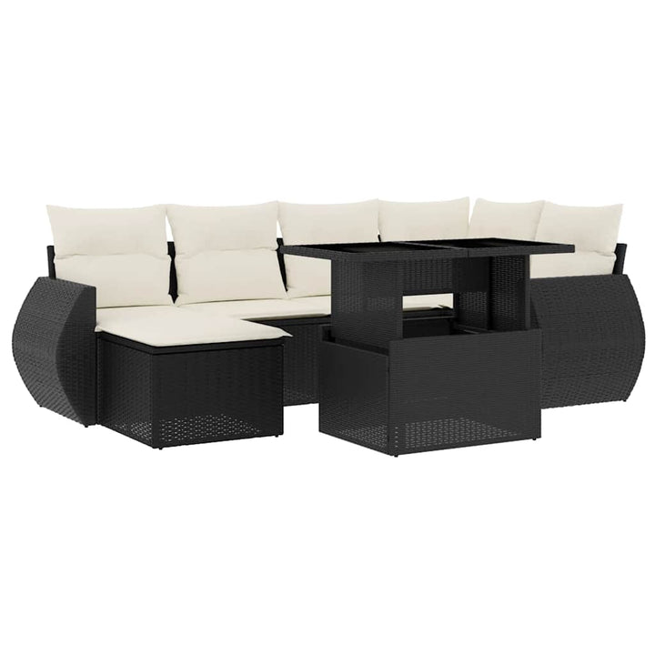 sofasæt til haven 7 dele med hynder polyrattan sort