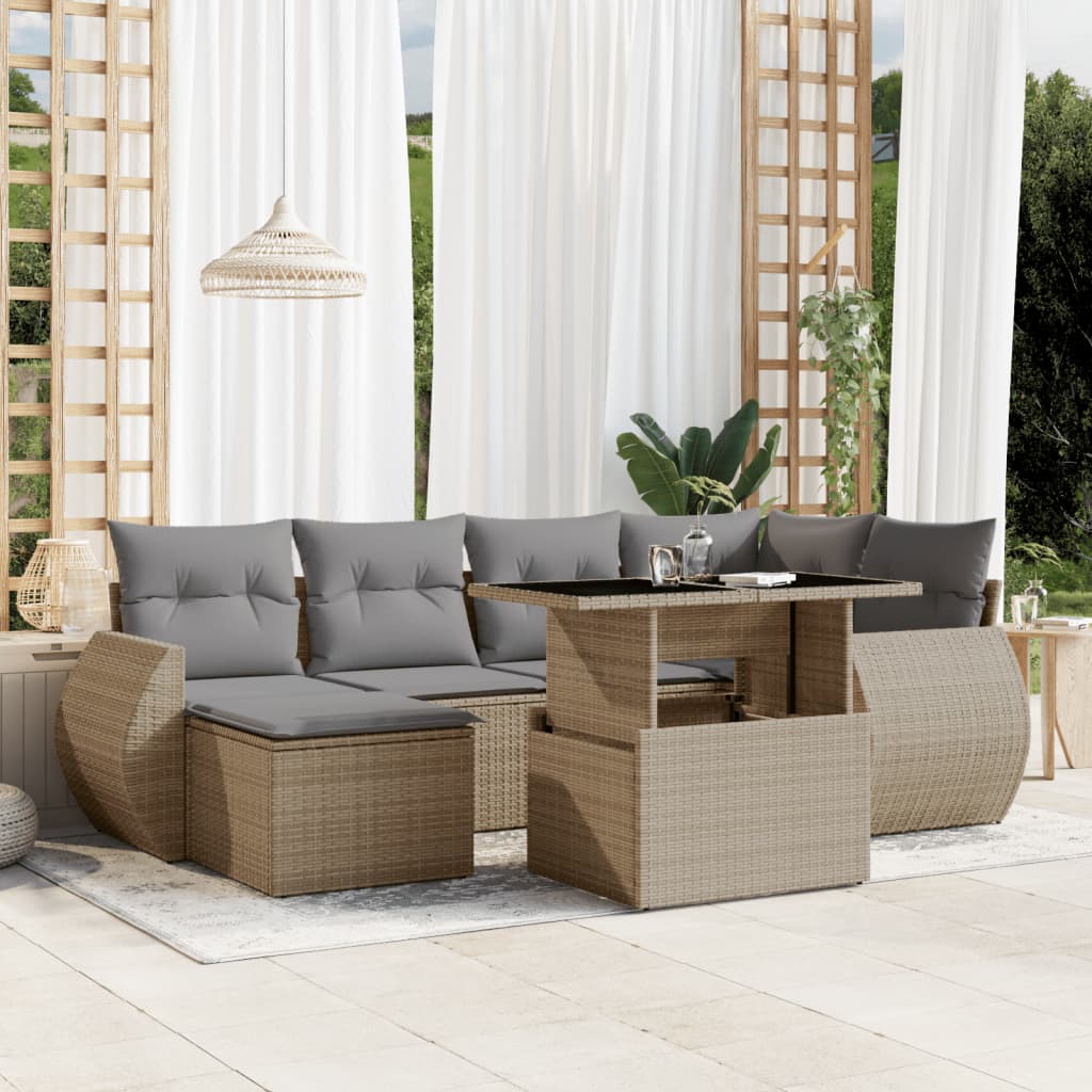 sofasæt til haven 7 dele med hynder polyrattan beige