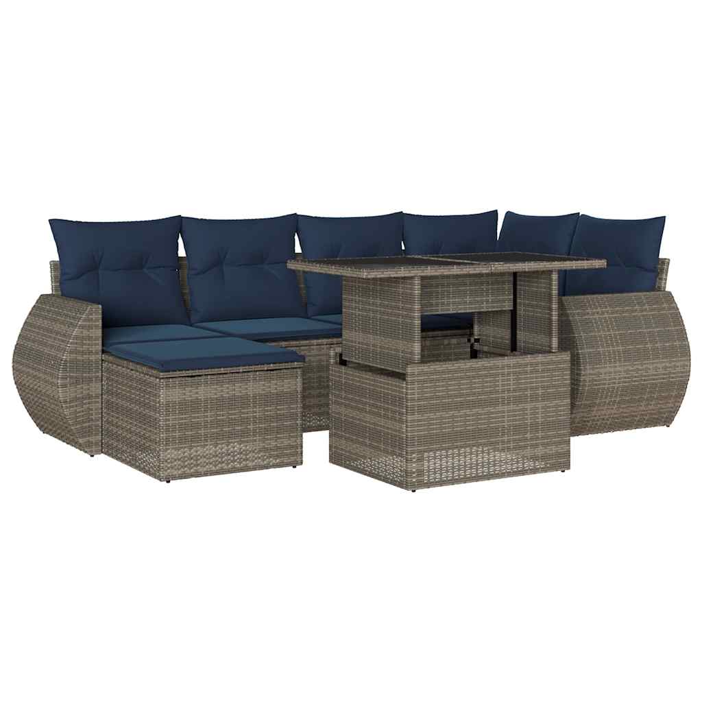 havesofasæt med 7 dele og hynder grå polyrattan