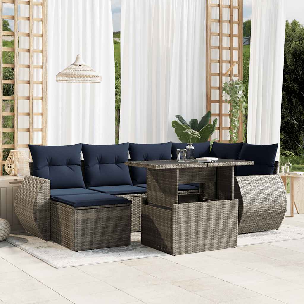 havesofasæt med 7 dele og hynder grå polyrattan