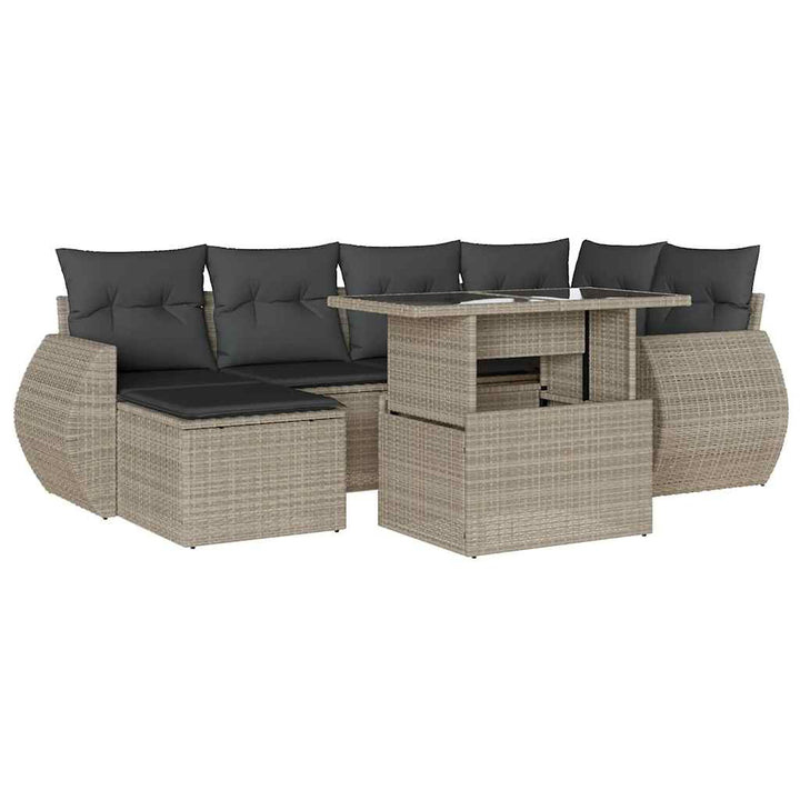 sofasæt til haven 7 dele med hynder polyrattan lysegrå