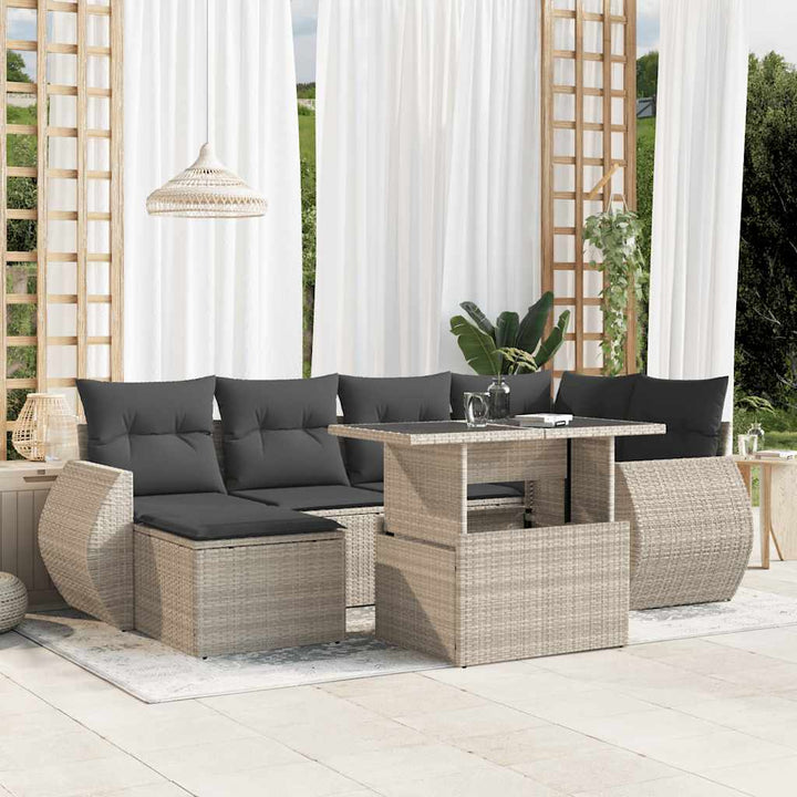 sofasæt til haven 7 dele med hynder polyrattan lysegrå