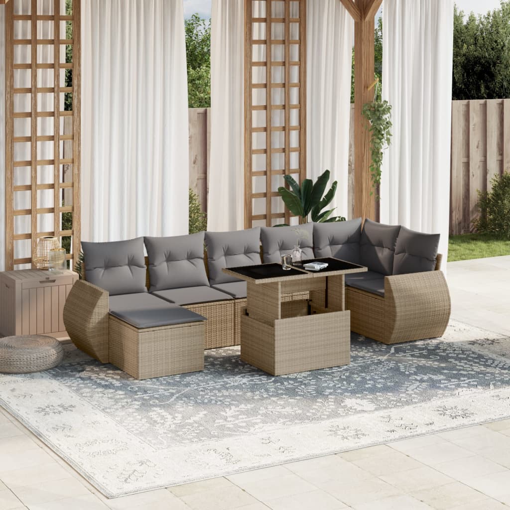 sofasæt til haven 8 dele med hynder polyrattan beige