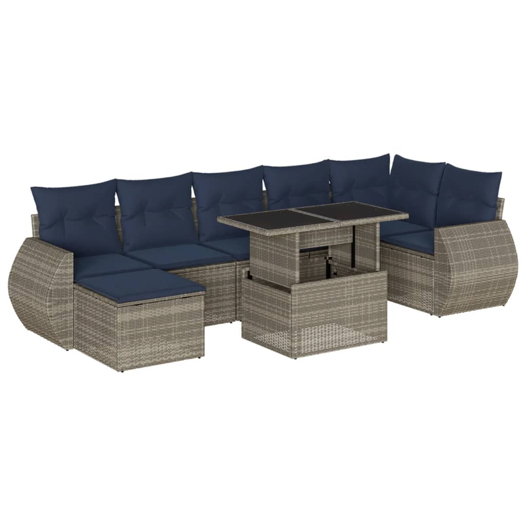 havesofasæt med 8 hynder grå polyrattan