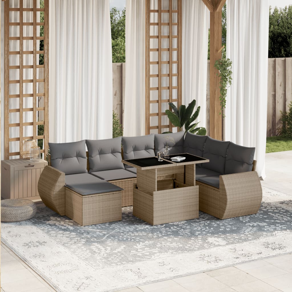 sofasæt til haven 8 dele med hynder polyrattan beige