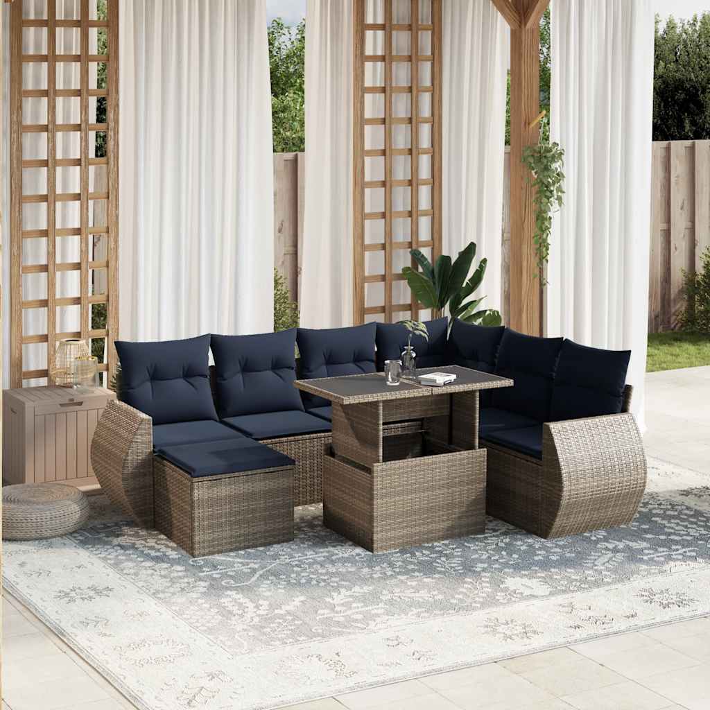 havesofasæt med 8 hynder grå polyrattan