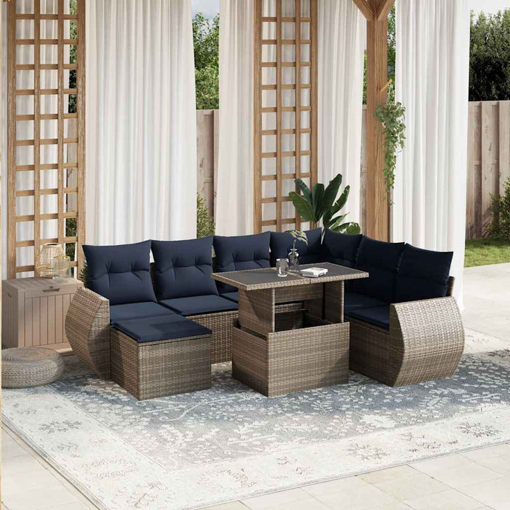 havesofasæt med 8 hynder grå polyrattan