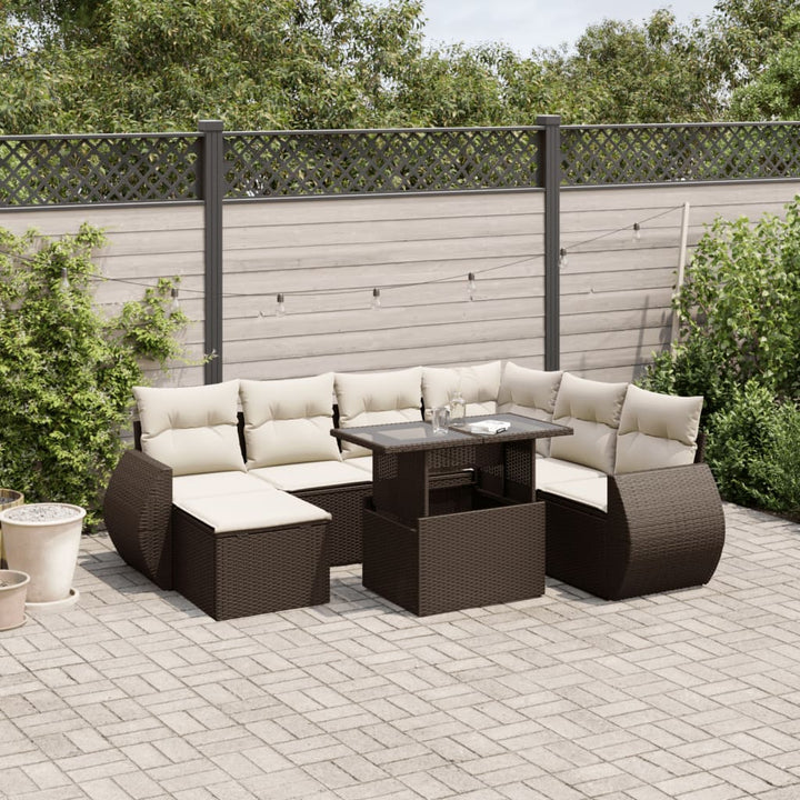 sofasæt til haven 8 dele med hynder polyrattan brun