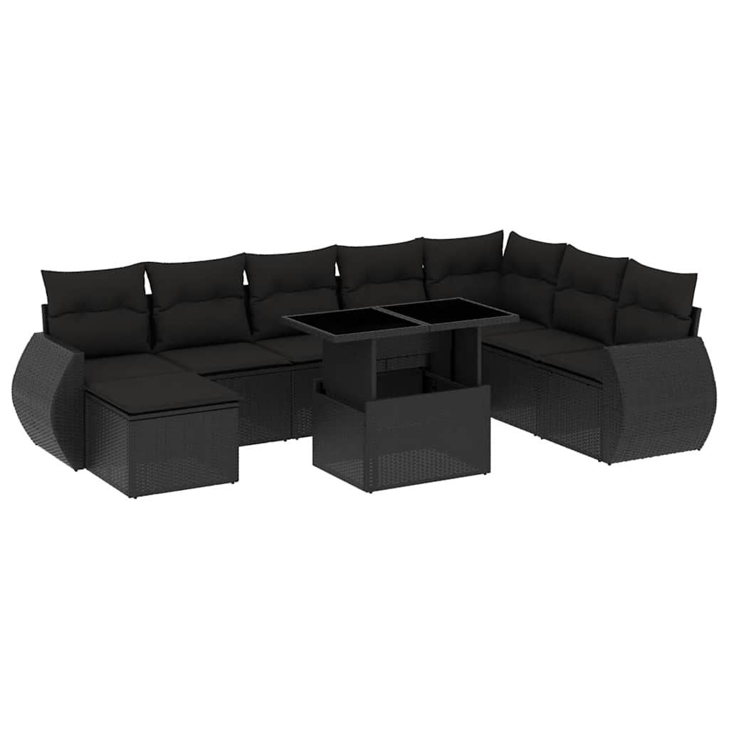 sofasæt til haven 9 dele med hynder polyrattan sort