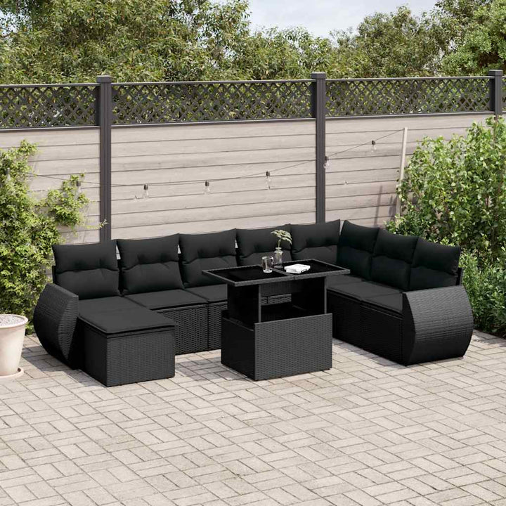 sofasæt til haven 9 dele med hynder polyrattan sort