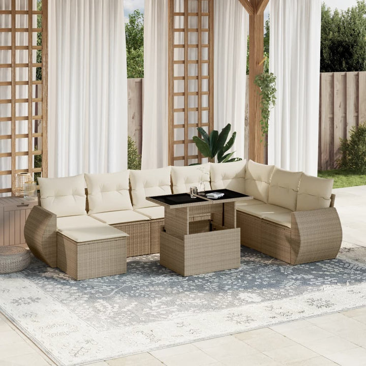 sofasæt til haven 9 dele med hynder polyrattan beige