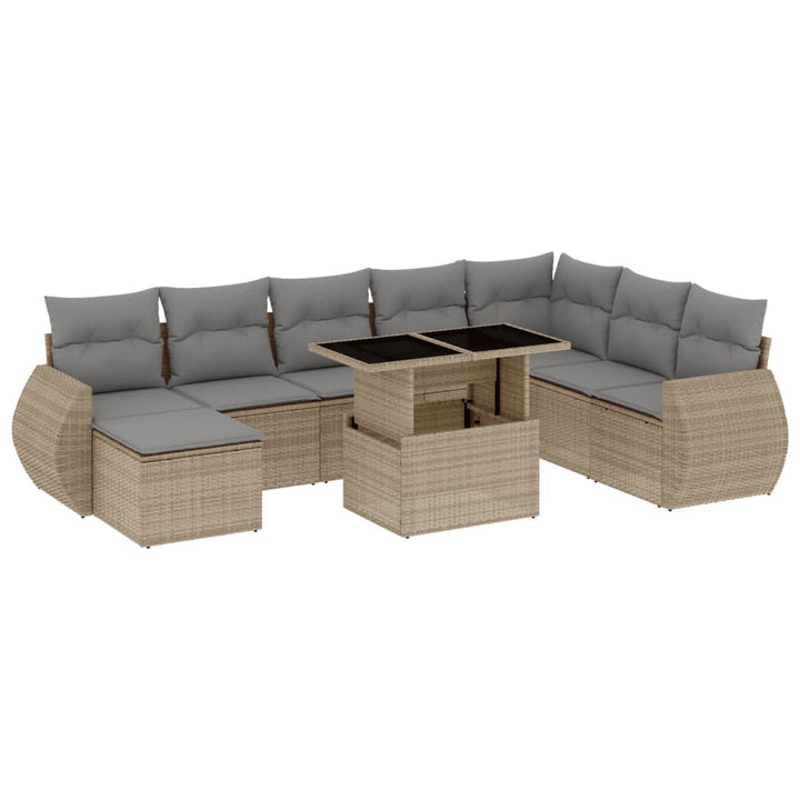 sofasæt til haven 9 dele med hynder polyrattan beige
