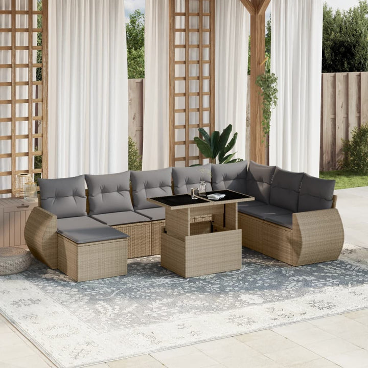 sofasæt til haven 9 dele med hynder polyrattan beige
