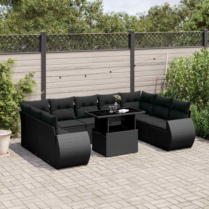 sofasæt til haven 10 dele med hynder polyrattan sort