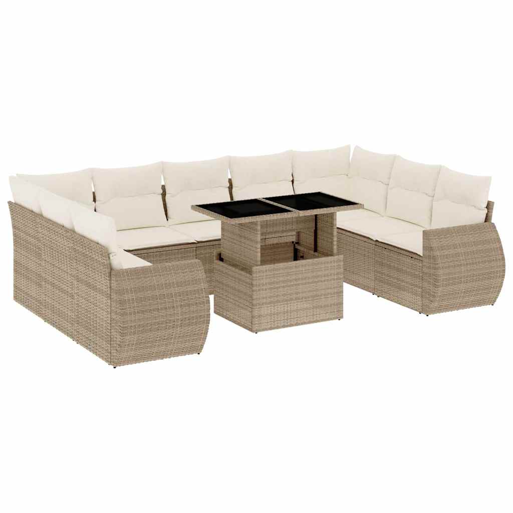 sofasæt til haven 10 dele med hynder polyrattan beige