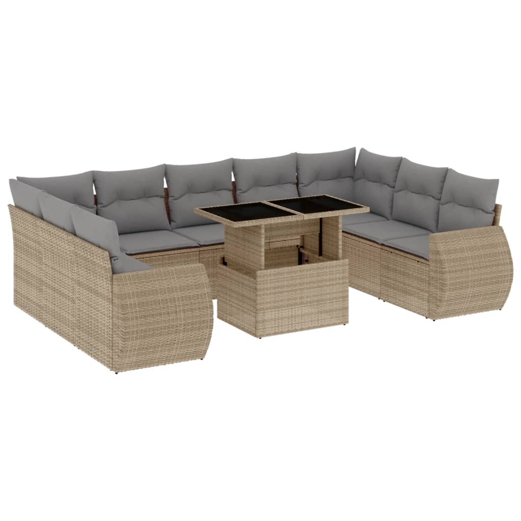 sofasæt til haven 10 dele med hynder polyrattan beige