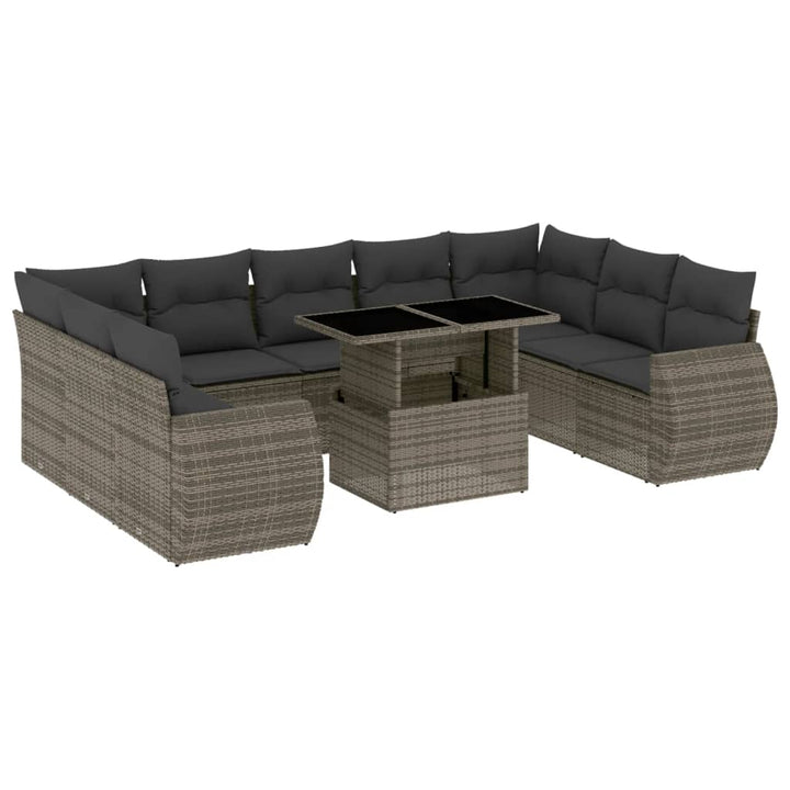 sofasæt til haven 10 dele med hynder polyrattan grå
