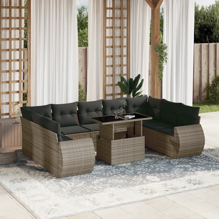sofasæt til haven 10 dele med hynder polyrattan grå