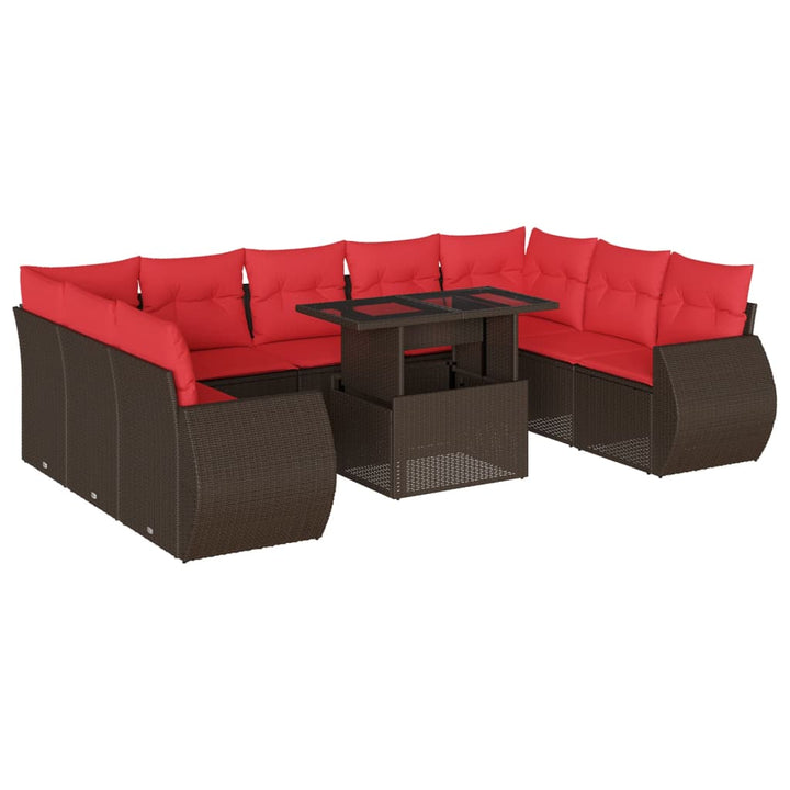 havesofasæt med 10 hynder brun polyrattan