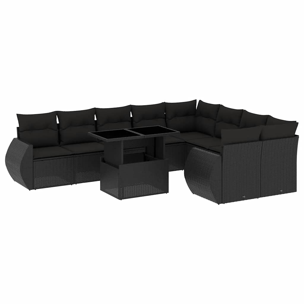 sofasæt til haven 10 dele med hynder polyrattan sort