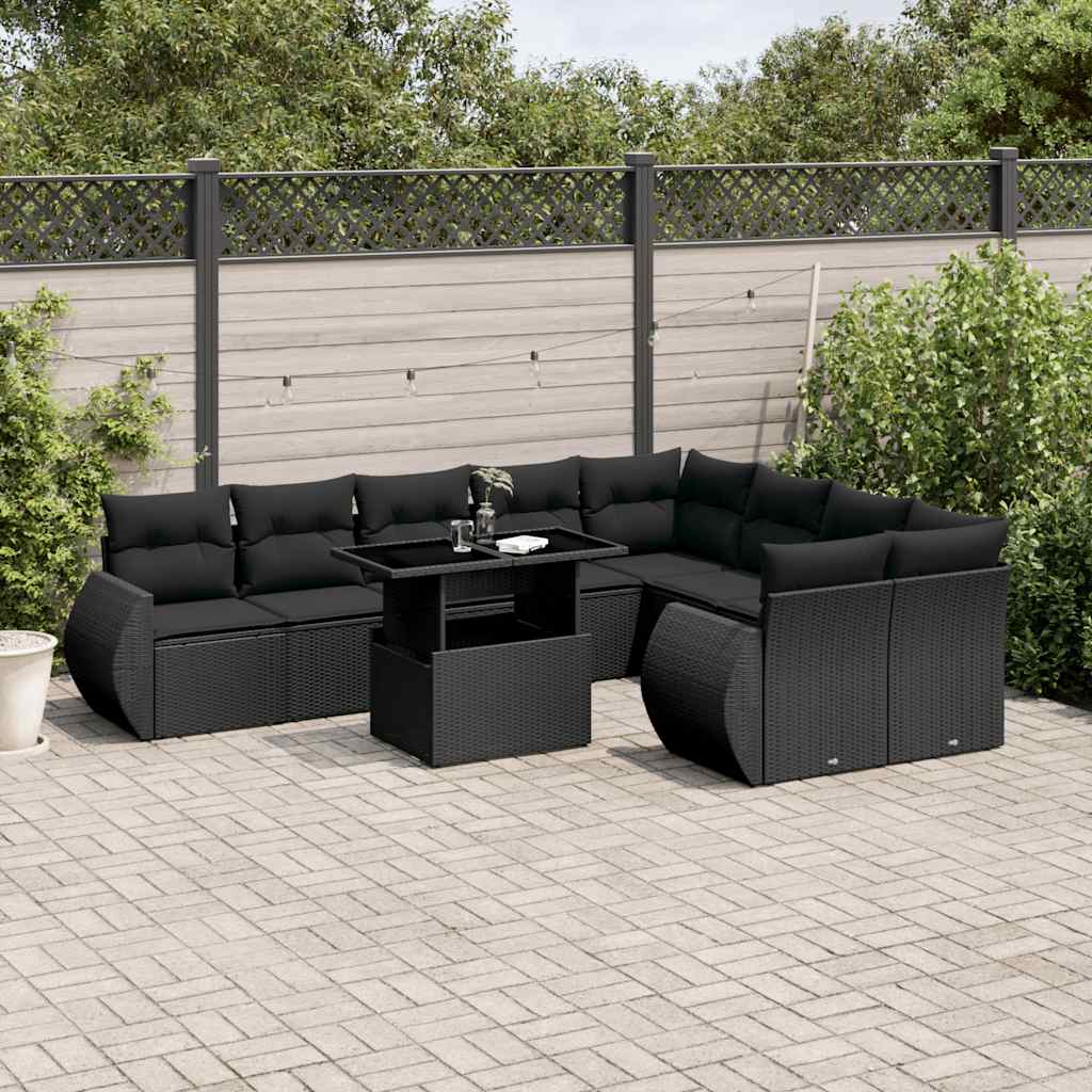 sofasæt til haven 10 dele med hynder polyrattan sort