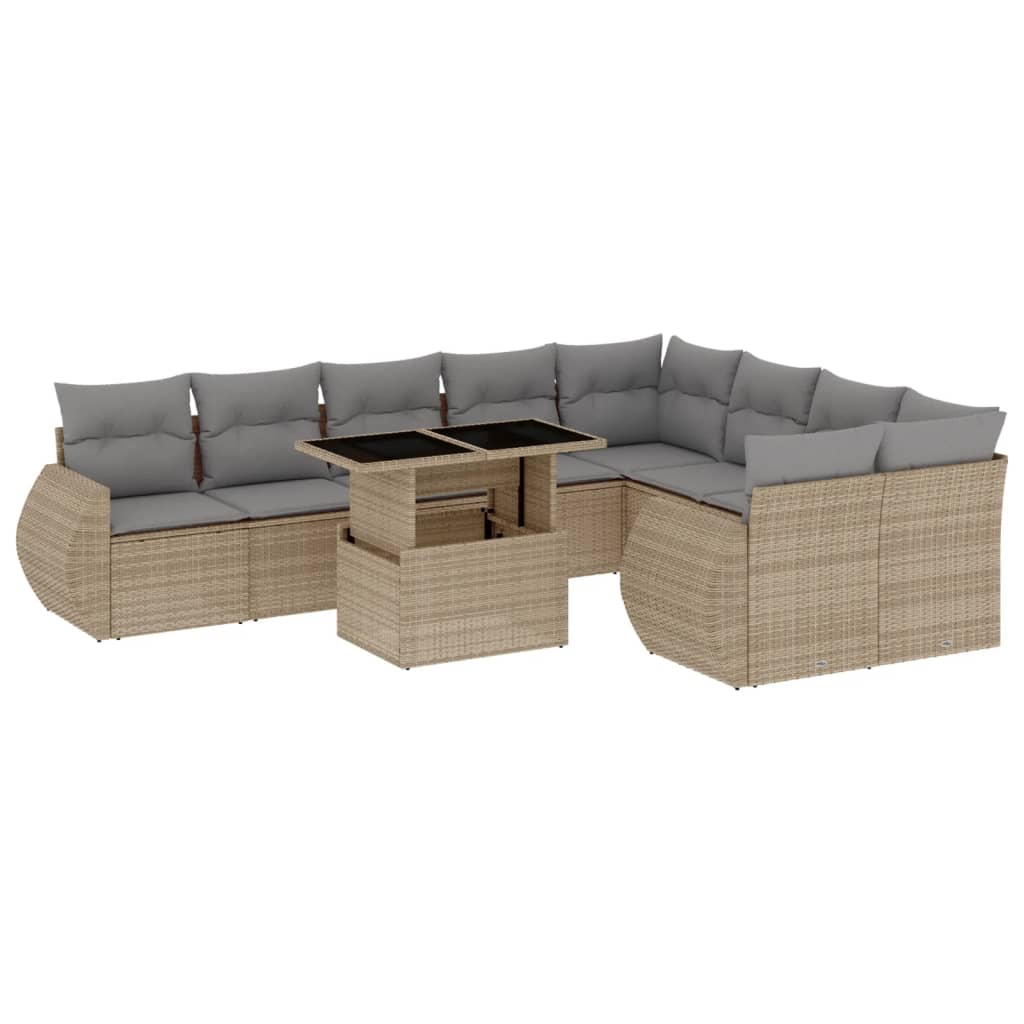 sofasæt til haven 10 dele med hynder polyrattan beige