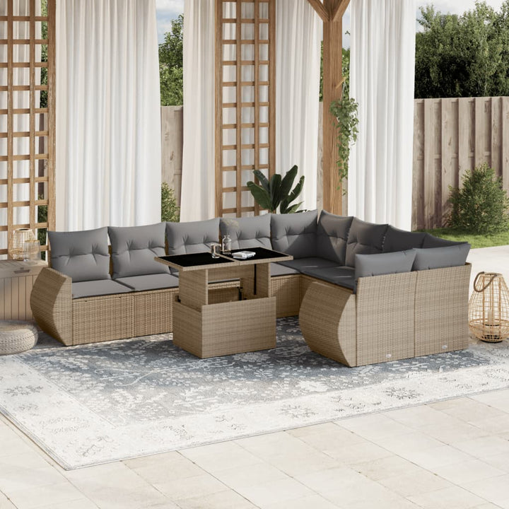 sofasæt til haven 10 dele med hynder polyrattan beige