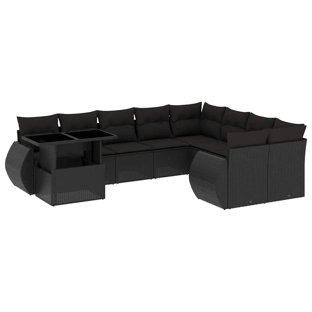 sofasæt til haven 10 dele med hynder polyrattan sort