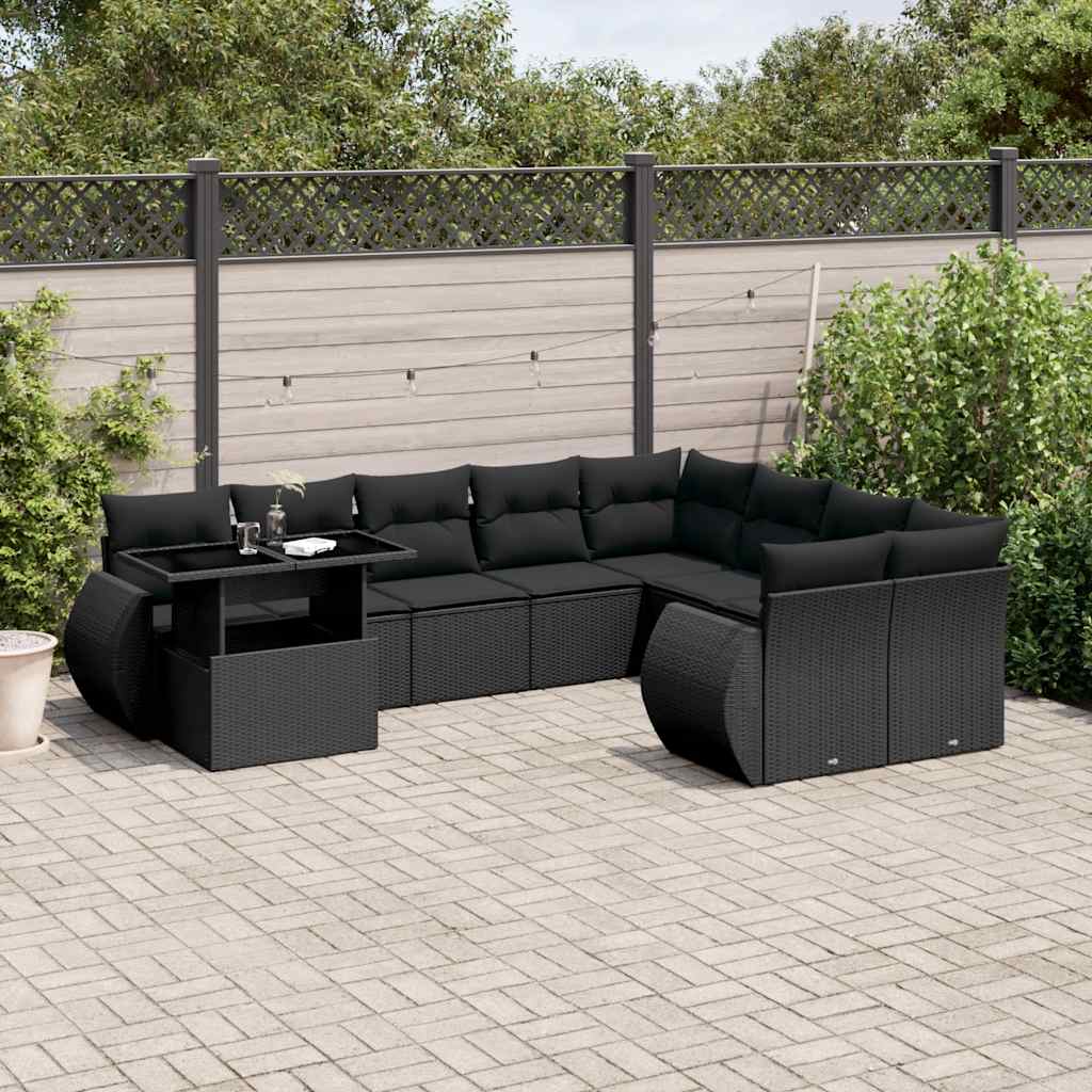 sofasæt til haven 10 dele med hynder polyrattan sort