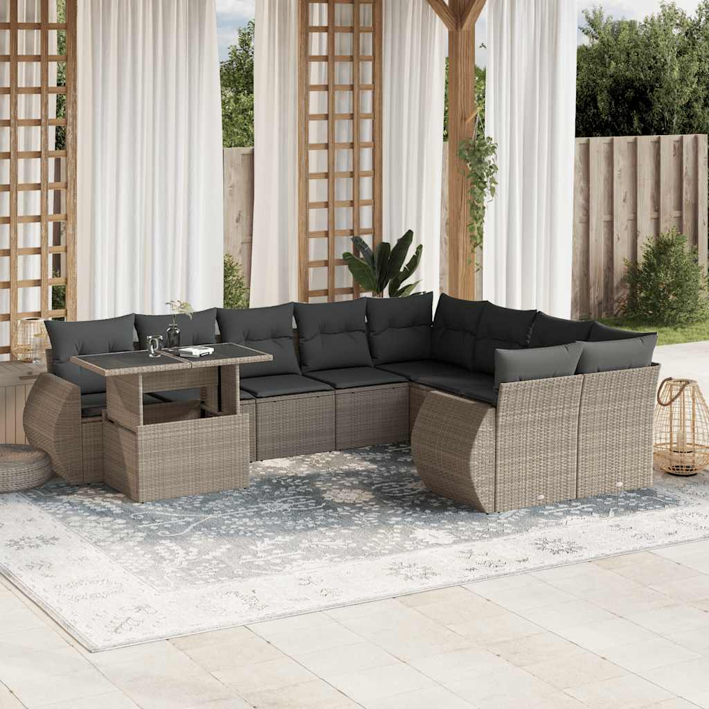 sofasæt til haven 10 dele med hynder polyrattan lysegrå