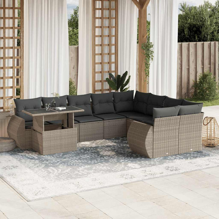sofasæt til haven 10 dele med hynder polyrattan lysegrå