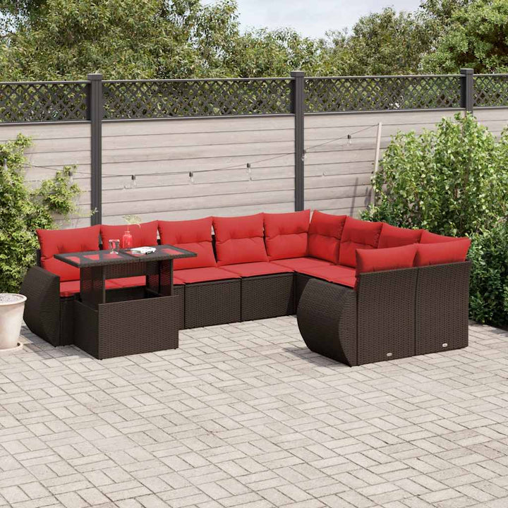 havesofasæt med 10 hynder brun polyrattan