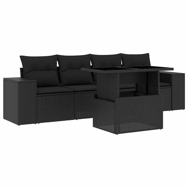sofasæt til haven 5 dele med hynder polyrattan sort