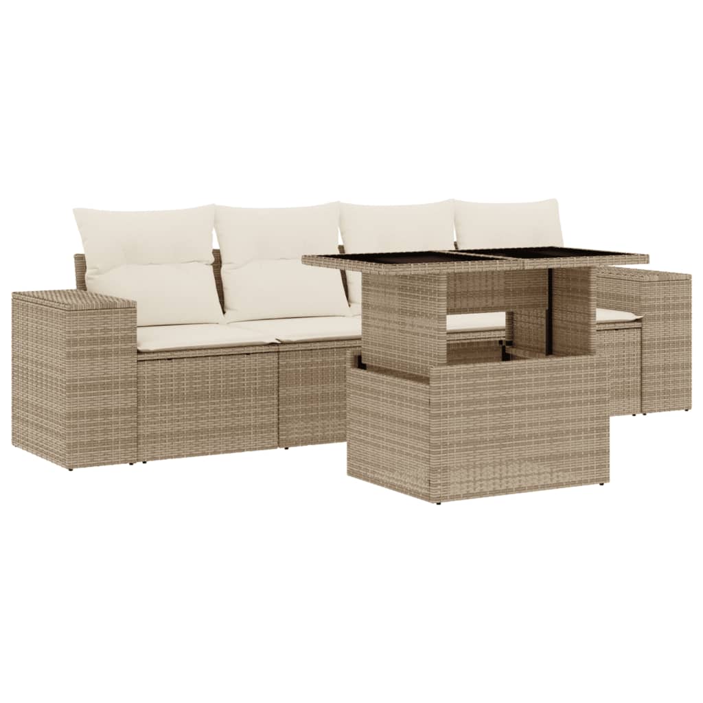 sofasæt til haven 5 dele med hynder polyrattan beige