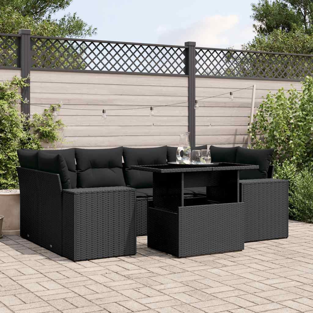 sofasæt til haven 7 dele med hynder polyrattan sort