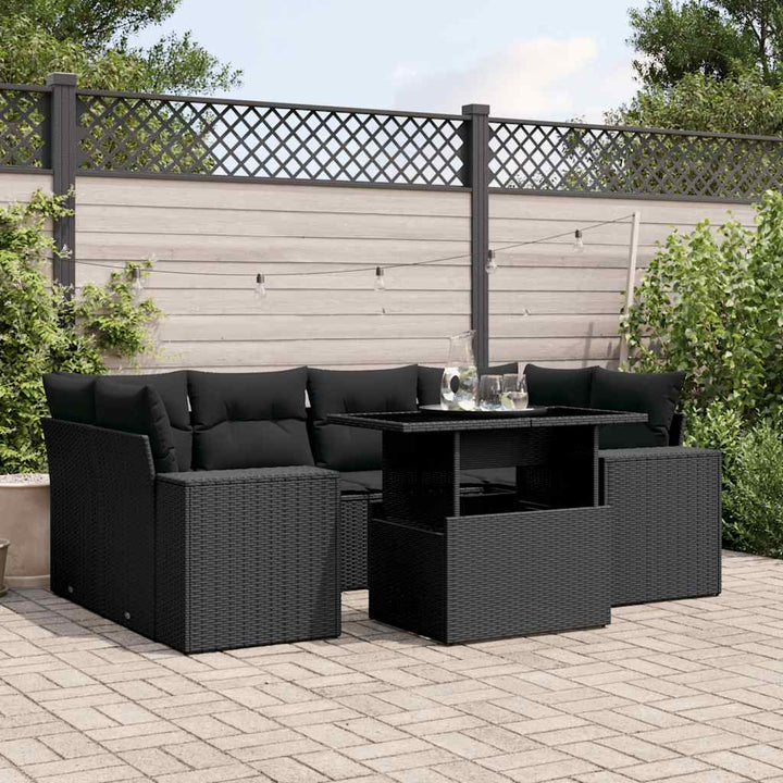 sofasæt til haven 7 dele med hynder polyrattan sort
