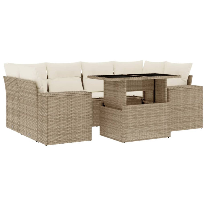 sofasæt til haven 7 dele med hynder polyrattan beige