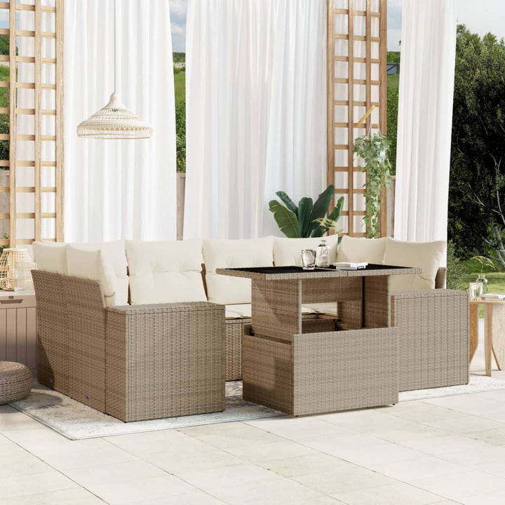 sofasæt til haven 7 dele med hynder polyrattan beige