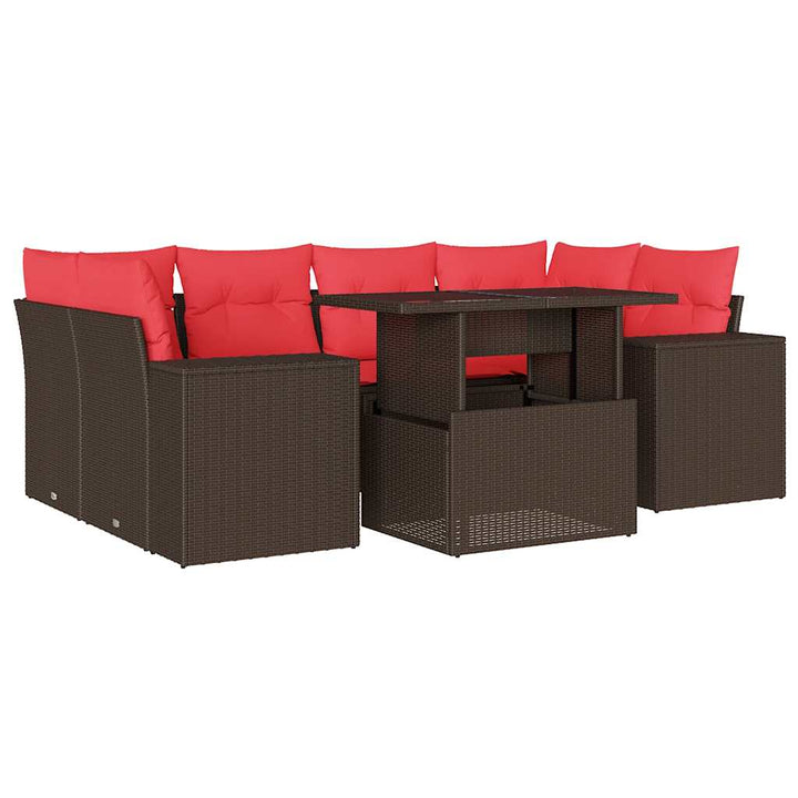 havesofasæt med 7 hynder brun polyrattan
