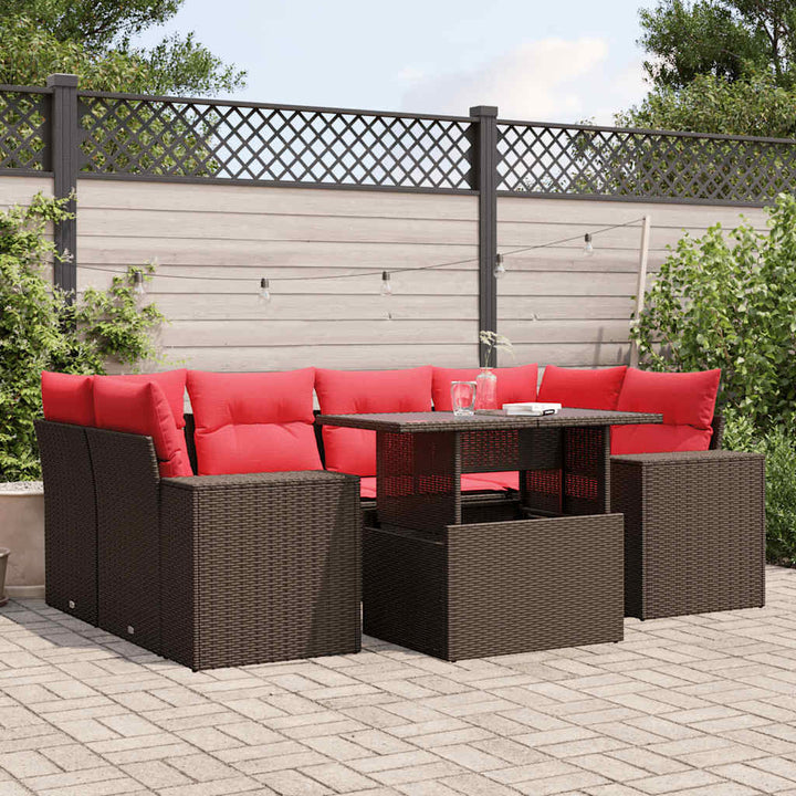 havesofasæt med 7 hynder brun polyrattan
